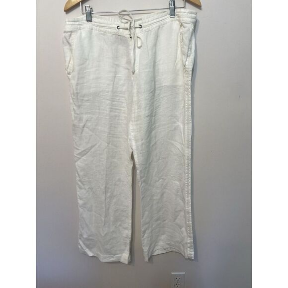 Joie Pants - Joie Revolve Irreplaceable Linen Pants Off White Wide Leg Drawstring Waist 12